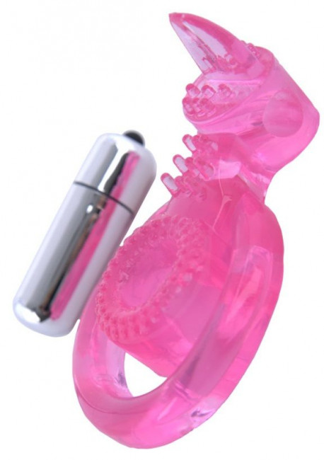 Розовая вибронасадка со стимулятором клитора "Язычок"